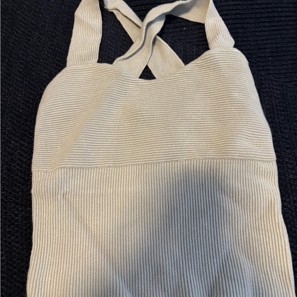 Cream/Green Ribbed Knit Tank Top